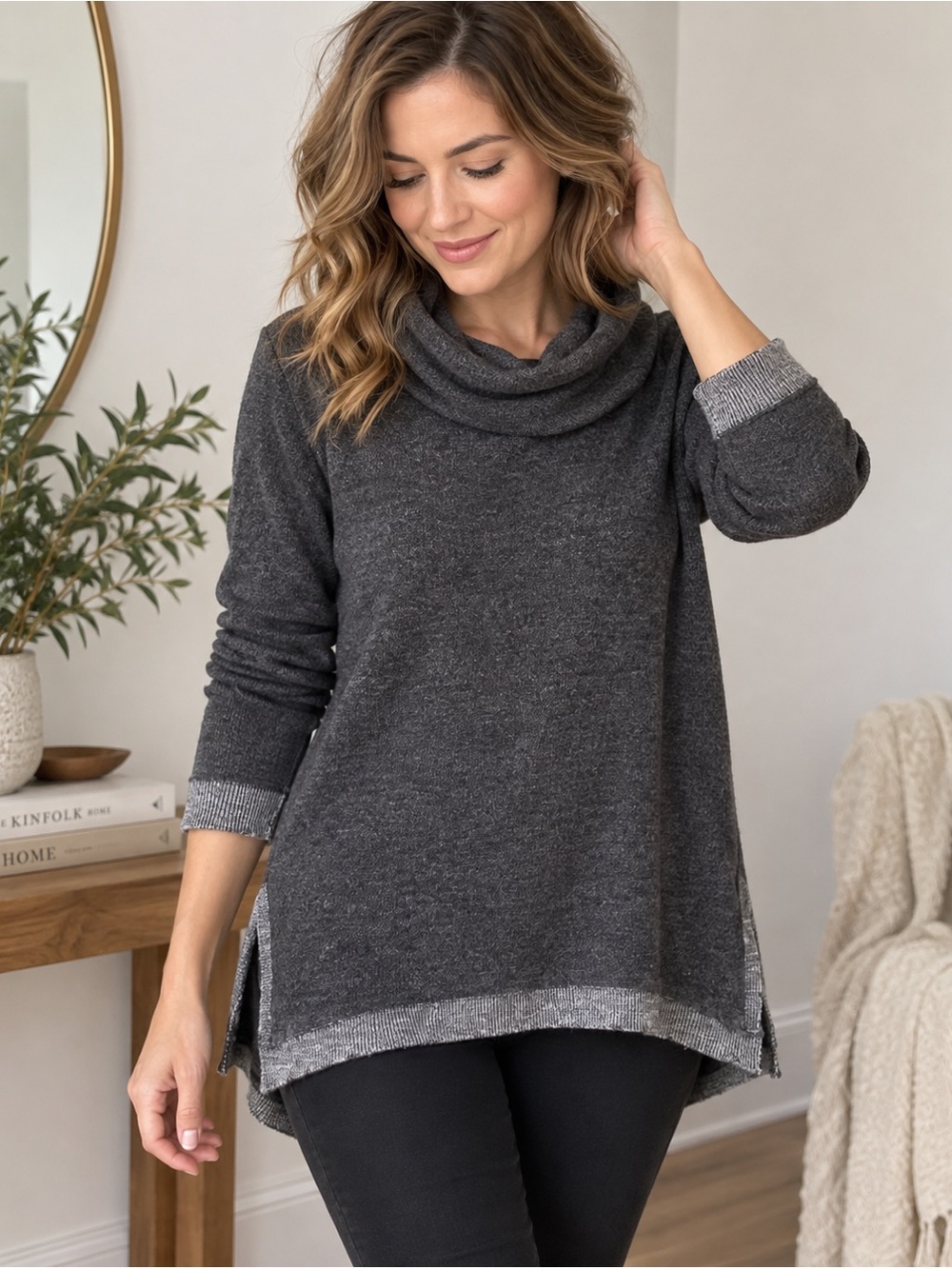 Maeve Anthropologie Charcoal Gray Cowl Neck Tunic Sweater Women’s Small